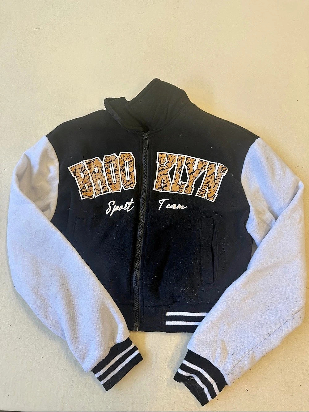 New Look streetwear Brooklyn Sport Team Varsity Jacket Black & White Medium